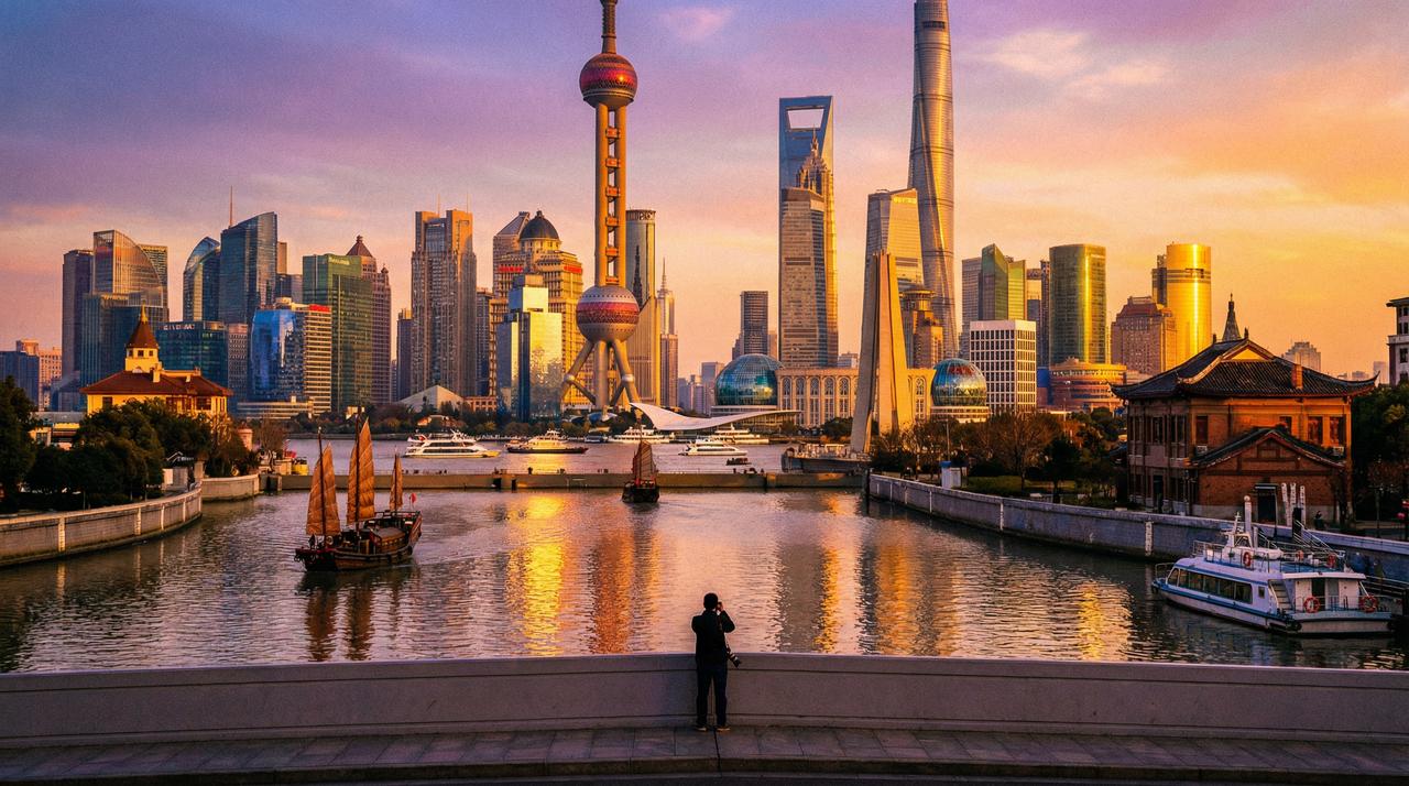 抖荫短视频旅行vlog - 上海外滩日落视频